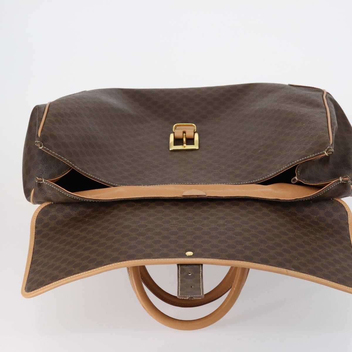 Celine Vintage Duffle Bag Macadam Coated Canvas, BROWN, PVC, Travel bag