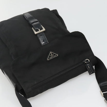 Prada Buckle Messenger Bag Tessuto, BLACK, NYLON, Shoulder bag