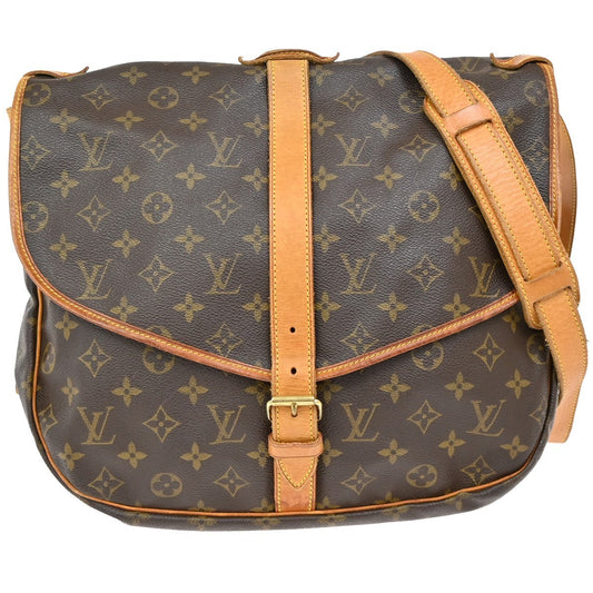 Louis Vuitton Saumur Handbag Monogram Canvas, BROWN, LEATHER, Shoulder bag