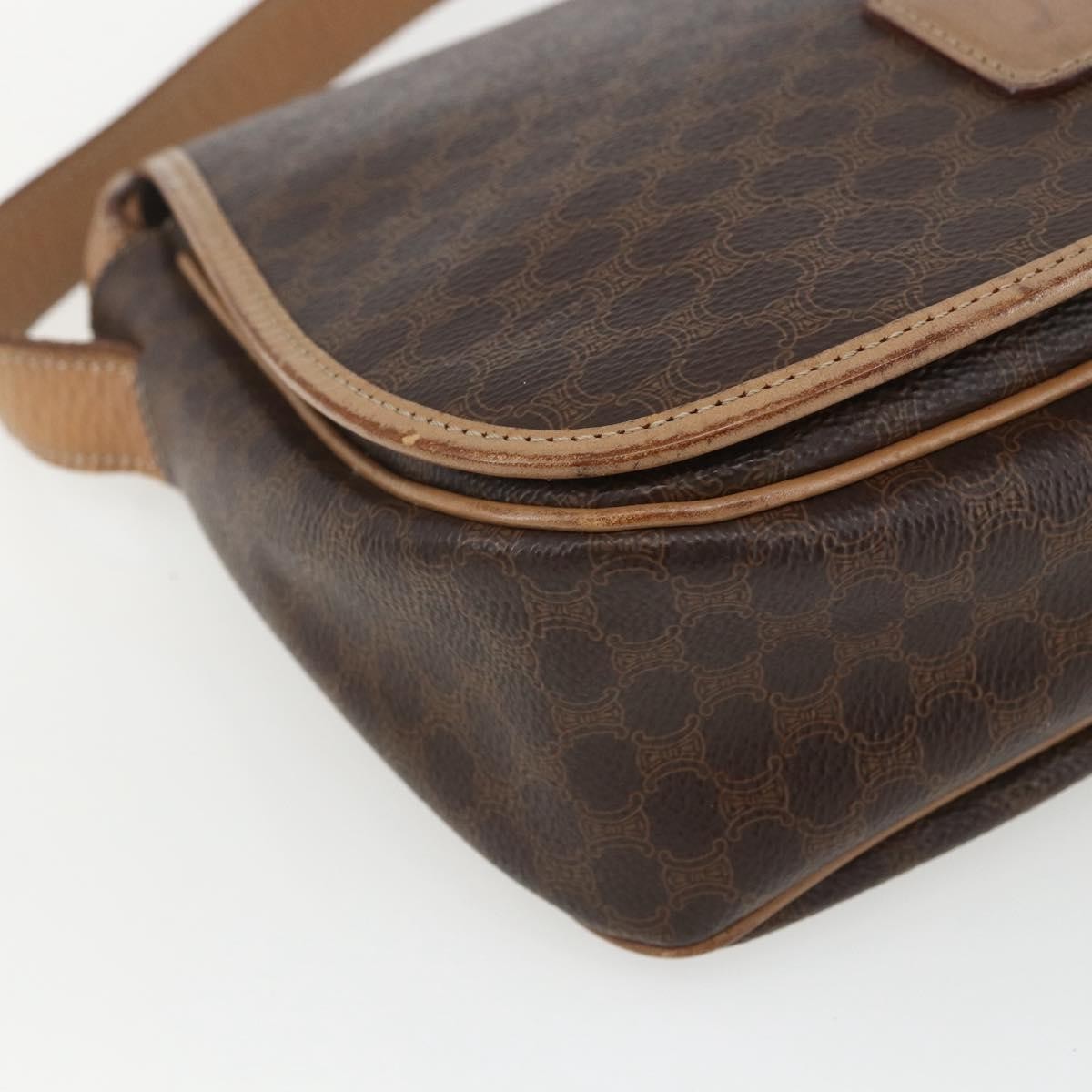 Celine Vintage Macadam Shoulder Bag Canvas and Leather, BROWN, CANVAS, Shoulder bag