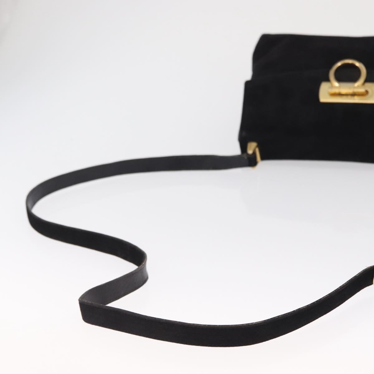 Salvatore Ferragamo Gancini Shoulder Bag Suede, BLACK, SUEDE, Shoulder bag