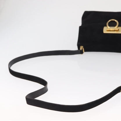Salvatore Ferragamo Gancini Shoulder Bag Suede, BLACK, SUEDE, Shoulder bag