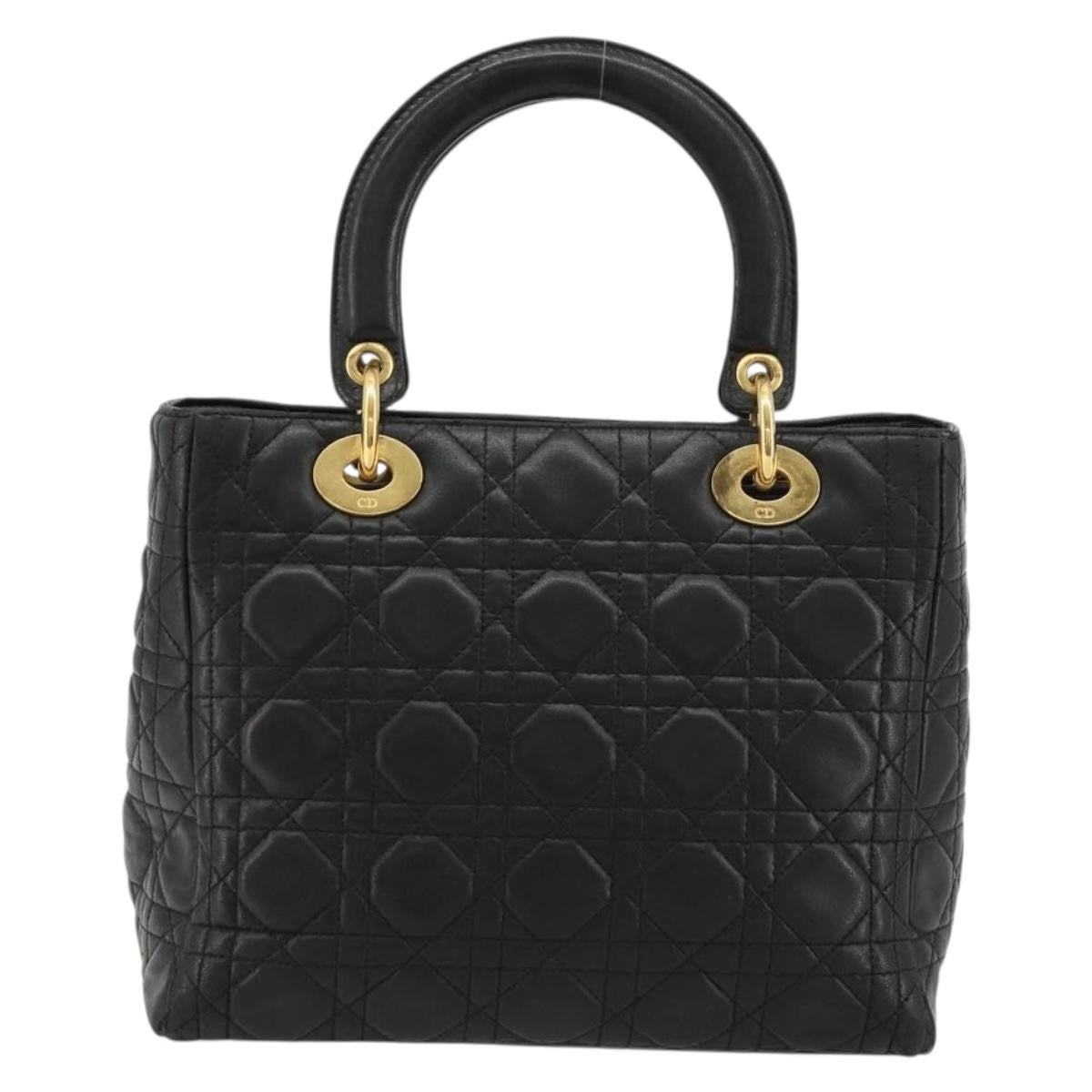 Christian Dior Vintage Lady Dior Bag Cannage Quilt Lambskin, Black, Leather, Handbag