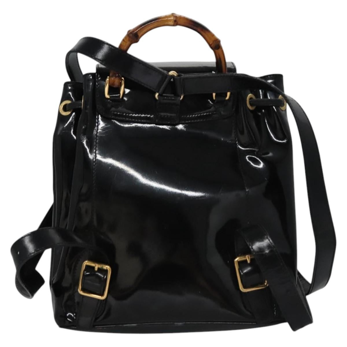 Gucci Vintage Bamboo Backpack Patent, Black, Patent Leather, Backpack