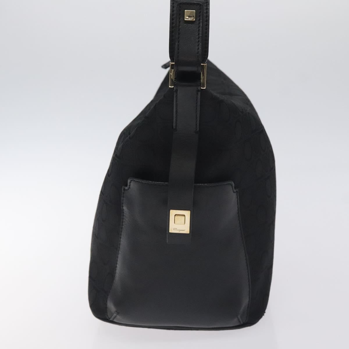 Salvatore Ferragamo Gancini Shoulder Bag Canvas, BLACK, CANVAS, Shoulder bag