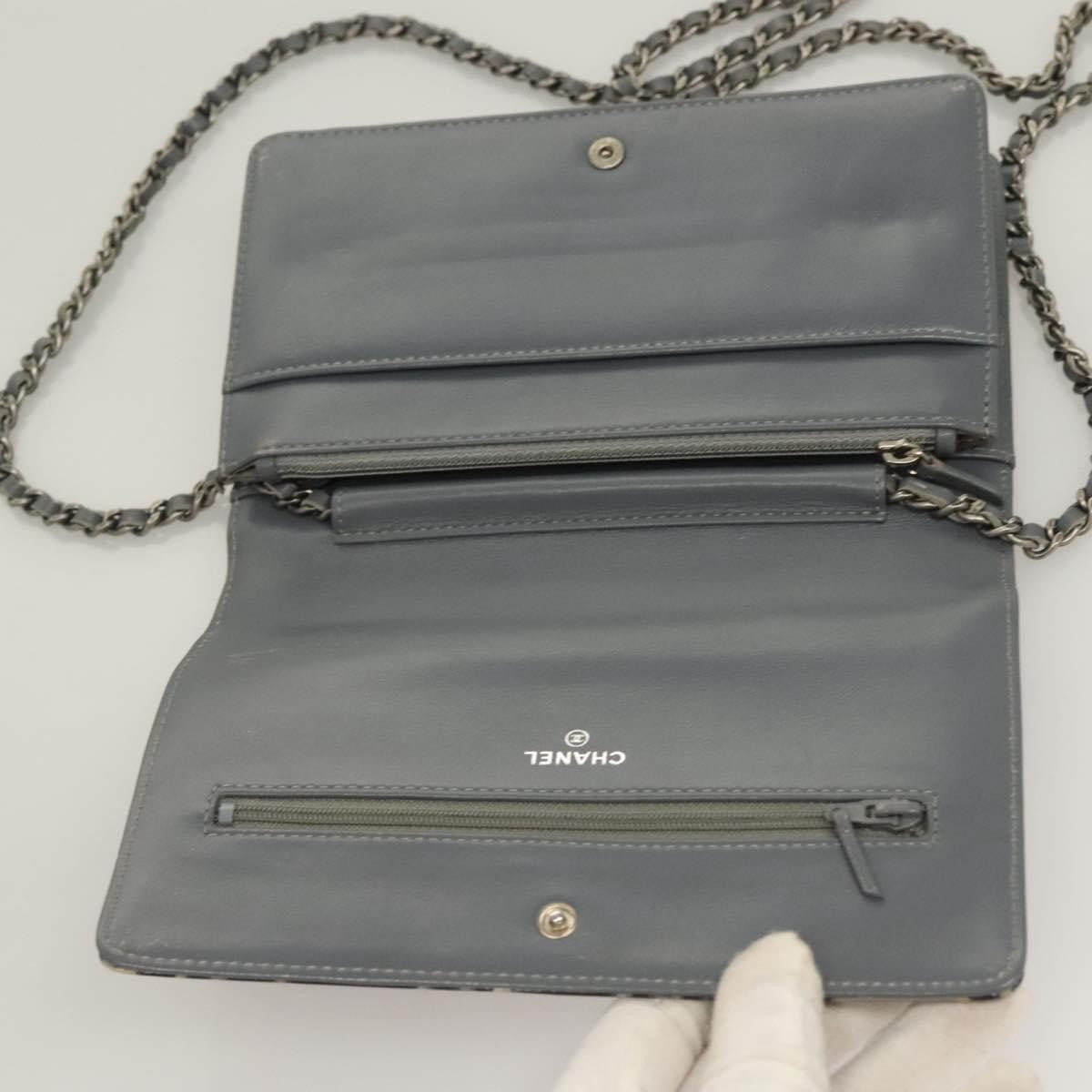 Chanel Wallet on Chain Camellia Patent, GRAY, PATENT_LEATHER, Shoulder bag