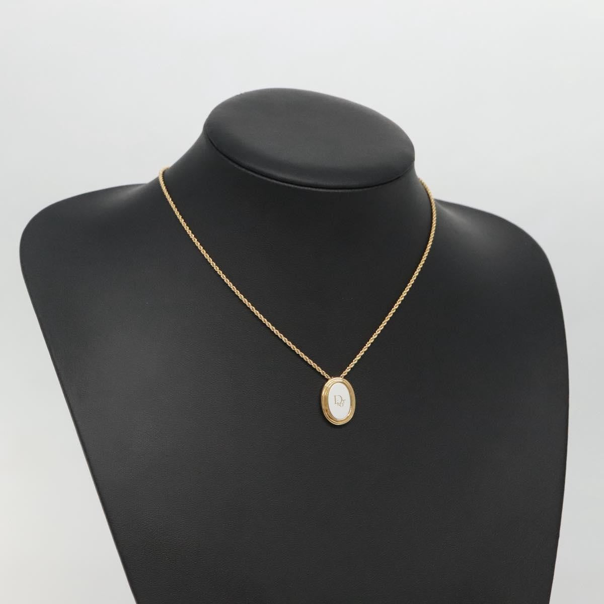 Christian Dior Vintage Logo Round Pendant Necklace Metal, GOLD, METAL, Necklace