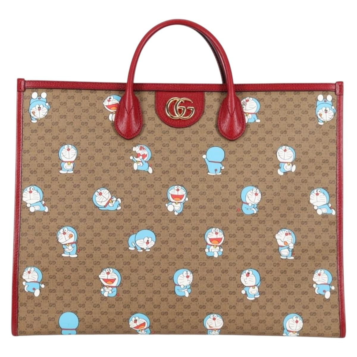 Gucci Doraemon Tote Printed Mini GG Coated Canvas, BROWN, CANVAS, Tote bag