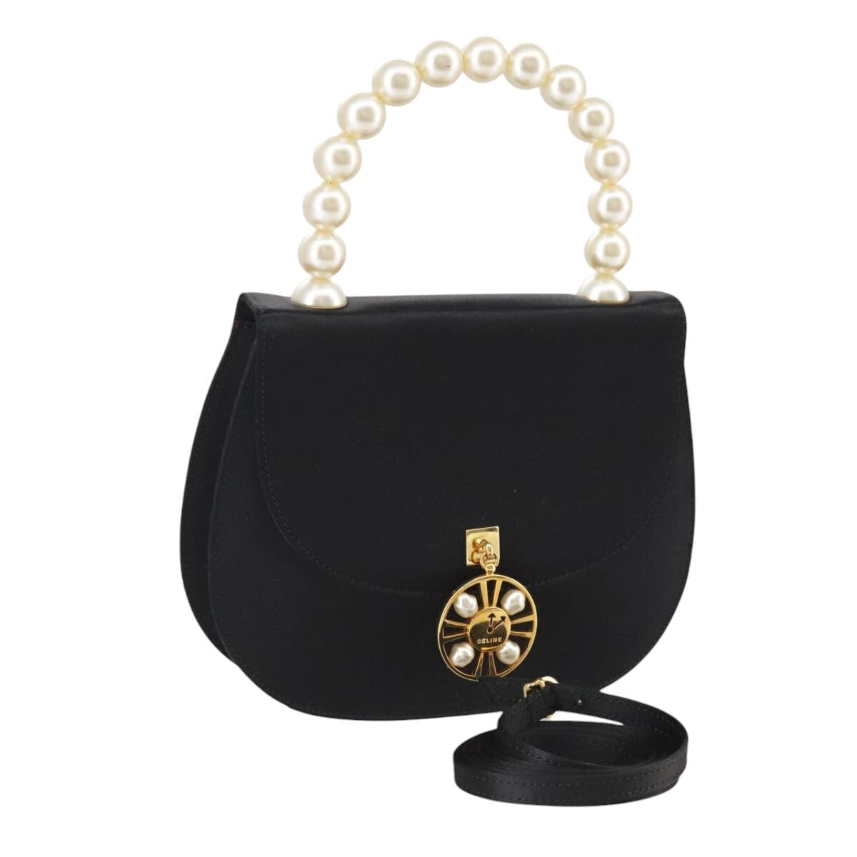 Celine Handbag Satin, BLACK, SATIN, Handbag
