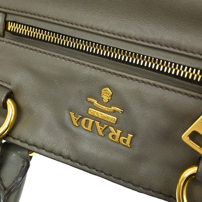 Prada Front Pocket Convertible Tote Leather, GRAY, LEATHER, Tote bag