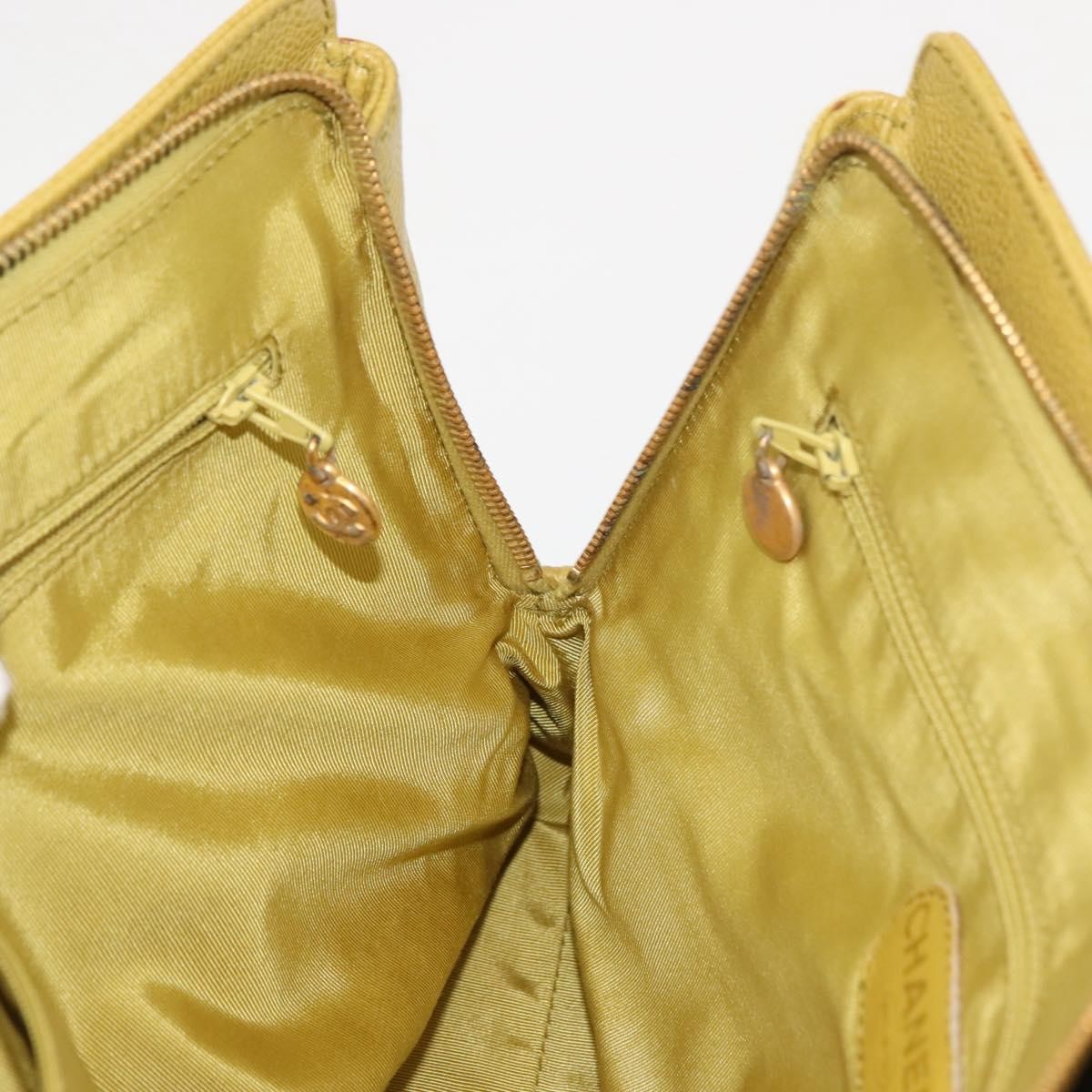 Chanel Vintage Logo Chain Shoulder Bag Caviar, YELLOW, LEATHER, Shoulder bag
