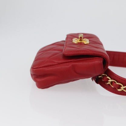 Chanel Vintage CC Flap Waist Bag Quilted Lambskin, Red, Leather, Clutch