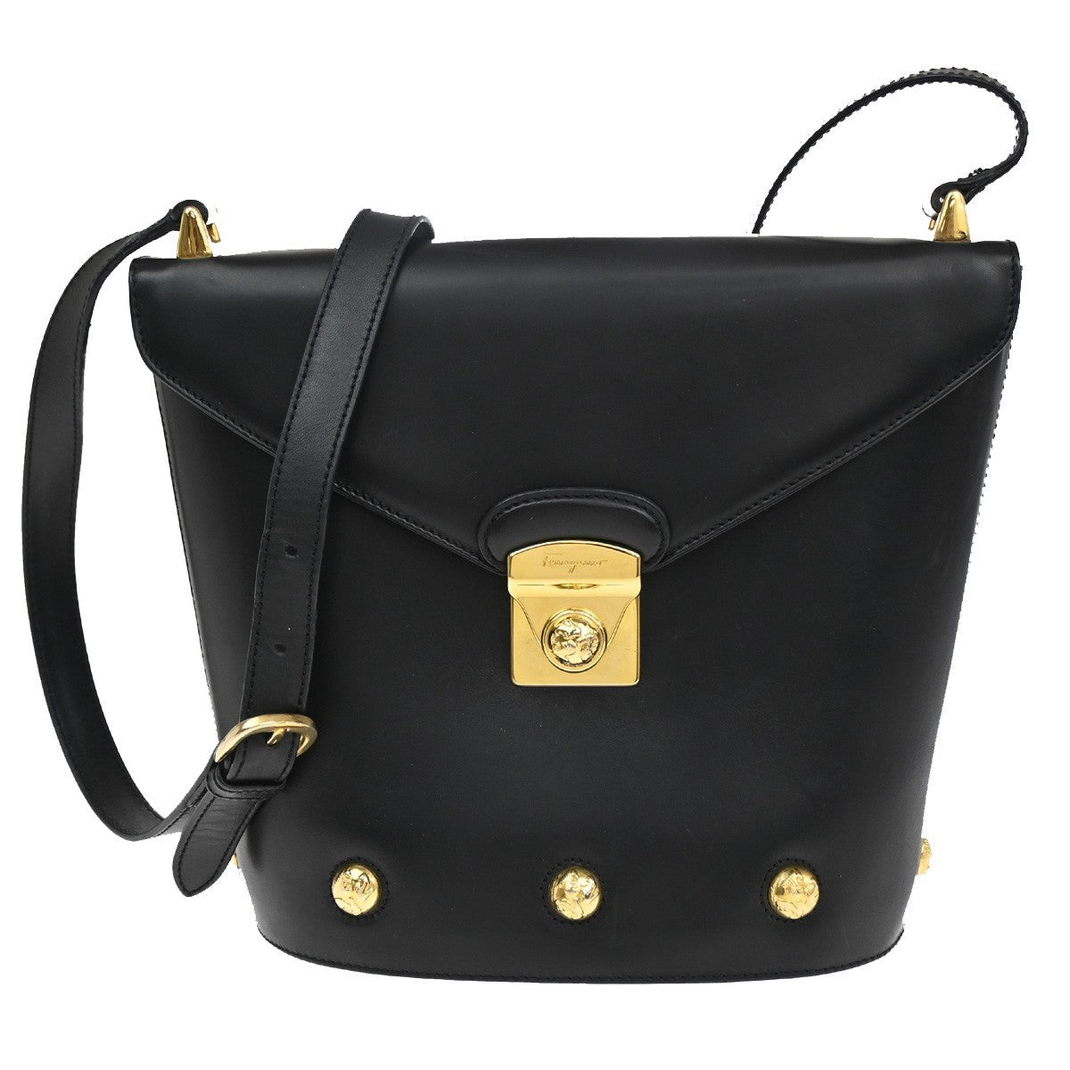 Salvatore Ferragamo Vintage Shoulder Bag Leather, Black, Leather, Shoulder Bag