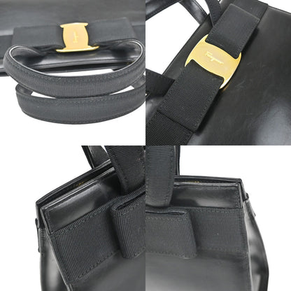 Salvatore Ferragamo Convertible Vara Bow Tote Leather, BLACK, LEATHER, Handbag