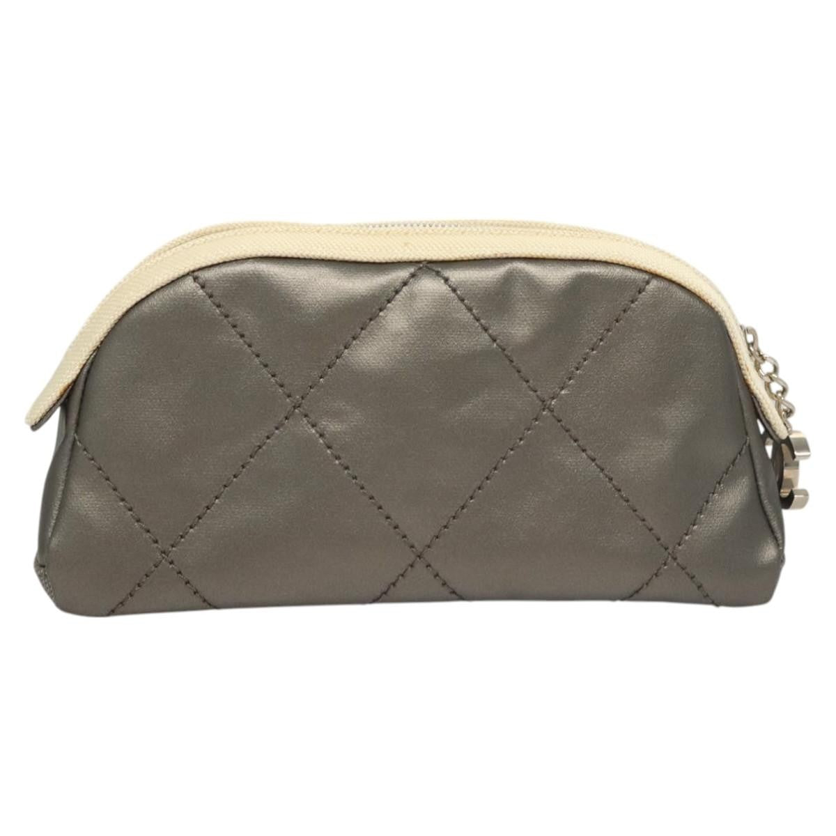 Chanel Biarritz Cosmetic Pouch Quilted Coated Canvas, GRAY, PVC, Clutche & pouche