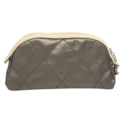 Chanel Biarritz Cosmetic Pouch Quilted Coated Canvas, GRAY, PVC, Clutche & pouche