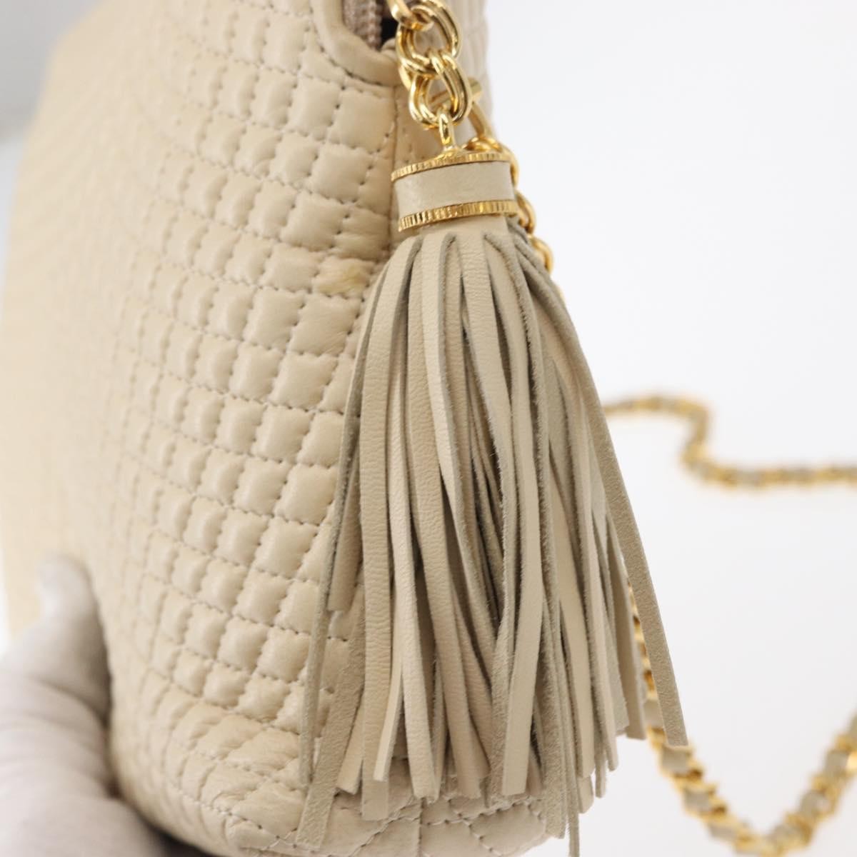 Bally Vintage Chain Shoulder Bag Quilted Leather, Beige, Leather, Shoulder Bag