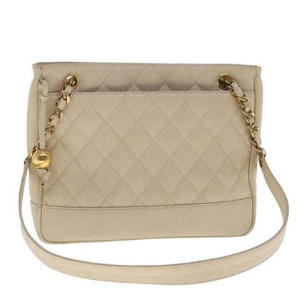 Chanel Vintage Slit Pocket Shoulder Bag Quilted Caviar, Beige, Leather, Shoulder Bag
