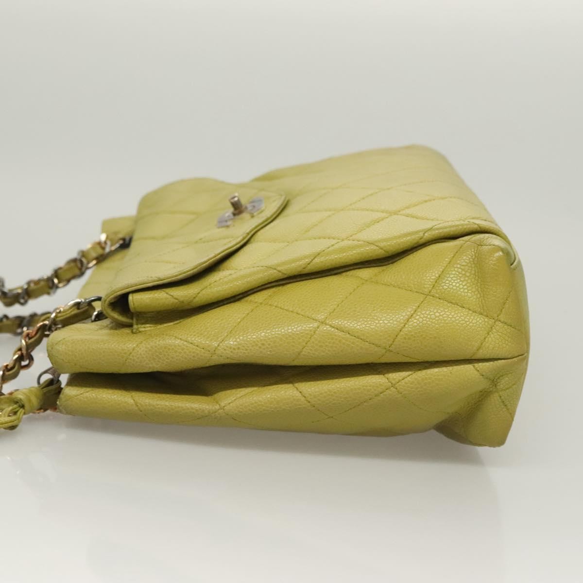Chanel Vintage Front Pocket Shoulder Bag Quilted Caviar, GREEN, LEATHER, Shoulder bag