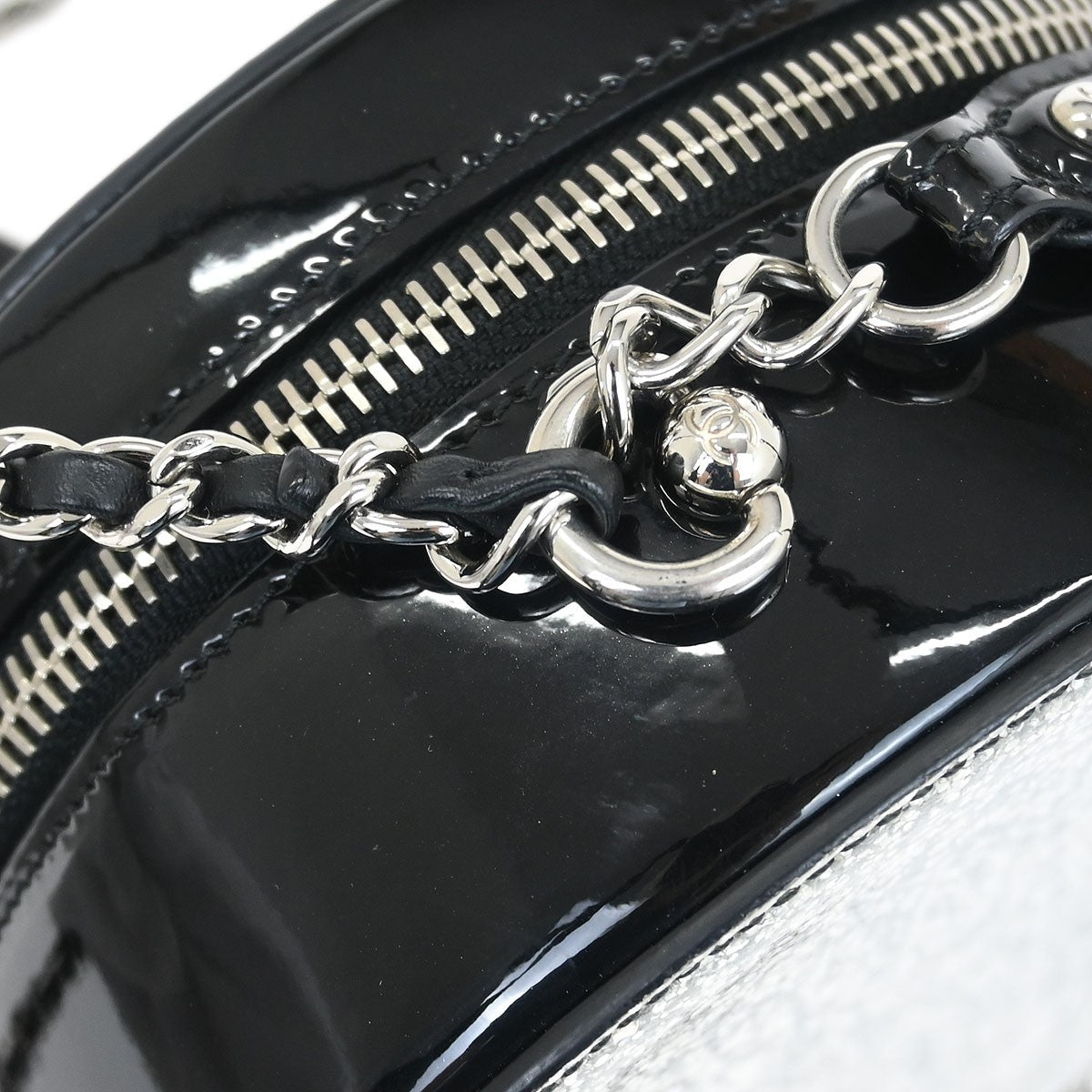 Chanel Evening On The Moon Round Evening Bag Glittered PVC with Patent, SILVER, PATENT_LEATHER, Shoulder bag