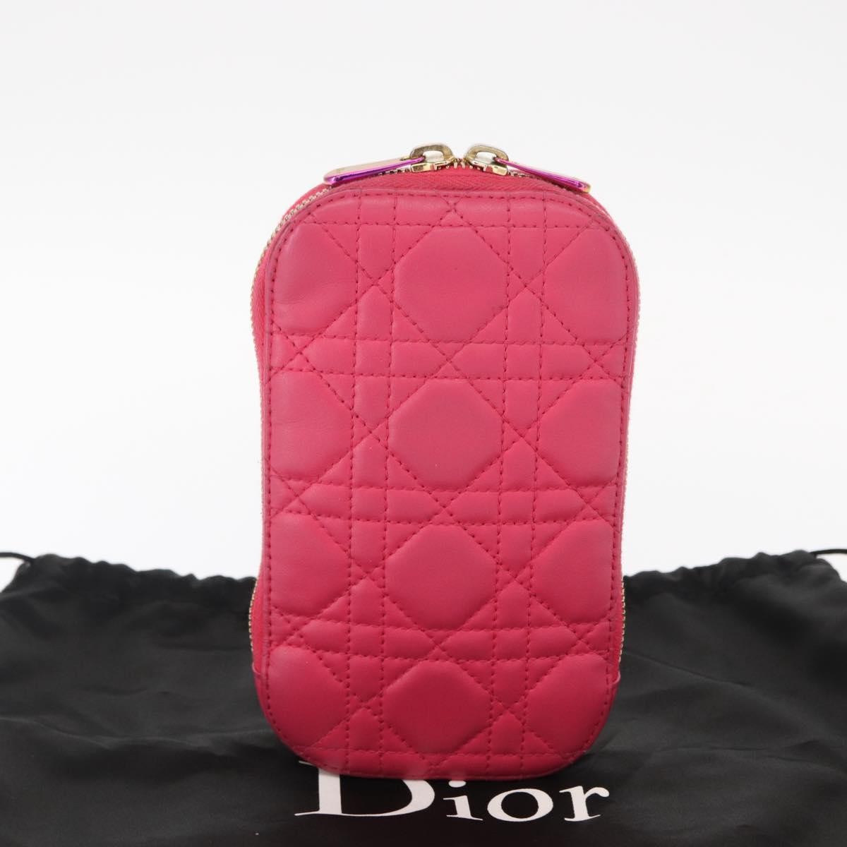 Christian Dior Lady Dior Phone Holder on Chain Cannage Quilt Lambskin, PINK, LEATHER, Clutche & pouche