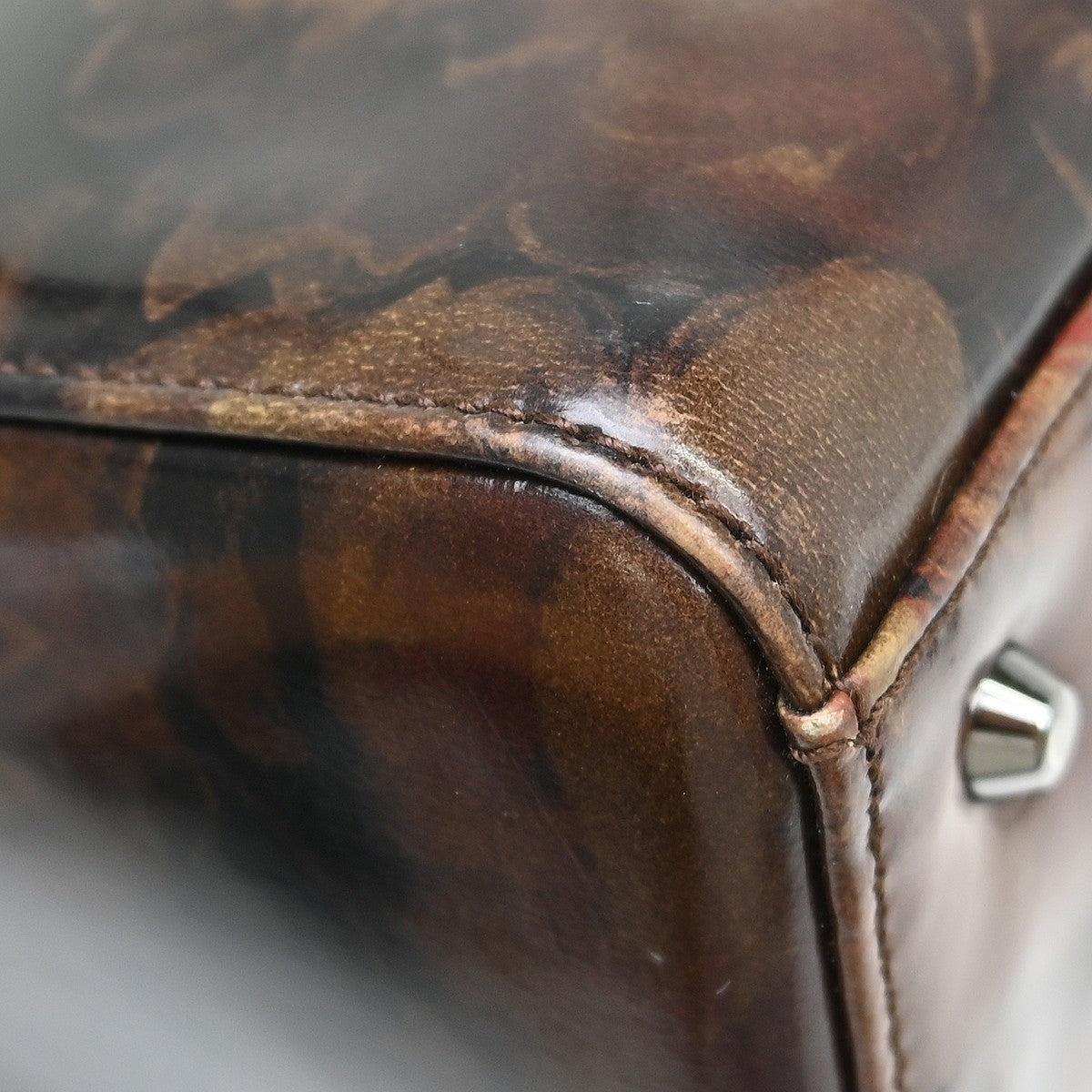 Christian Dior Vintage Lady Dior Bag Patent, Brown, Patent Leather, Handbag