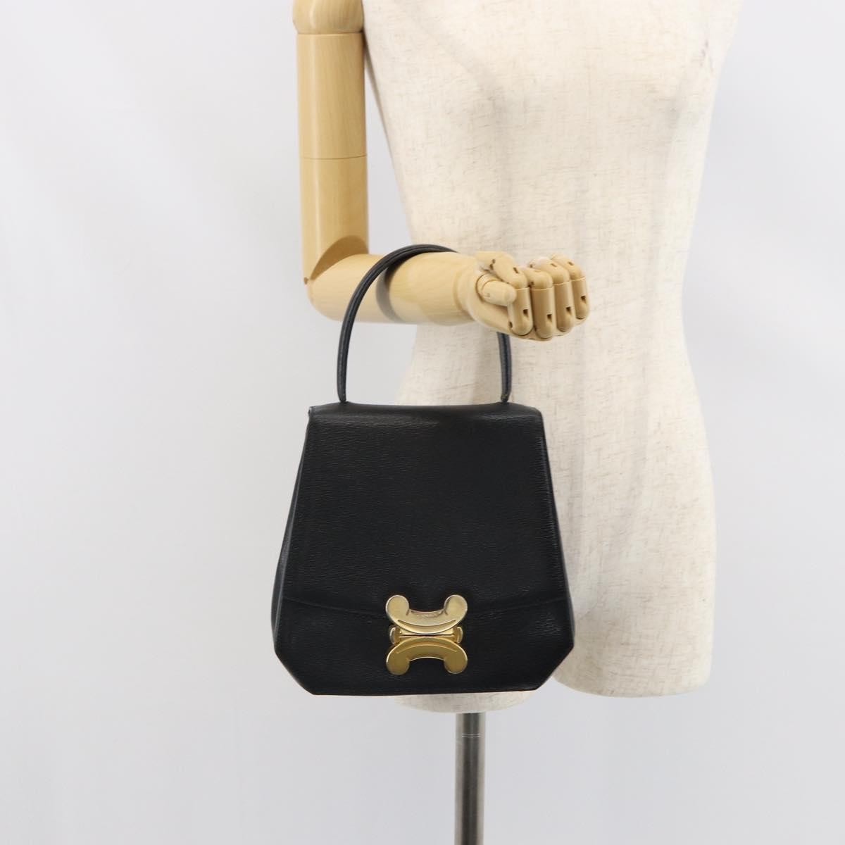 Celine Vintage Triomphe Flap Bag Leather, BLACK, LEATHER, Handbag
