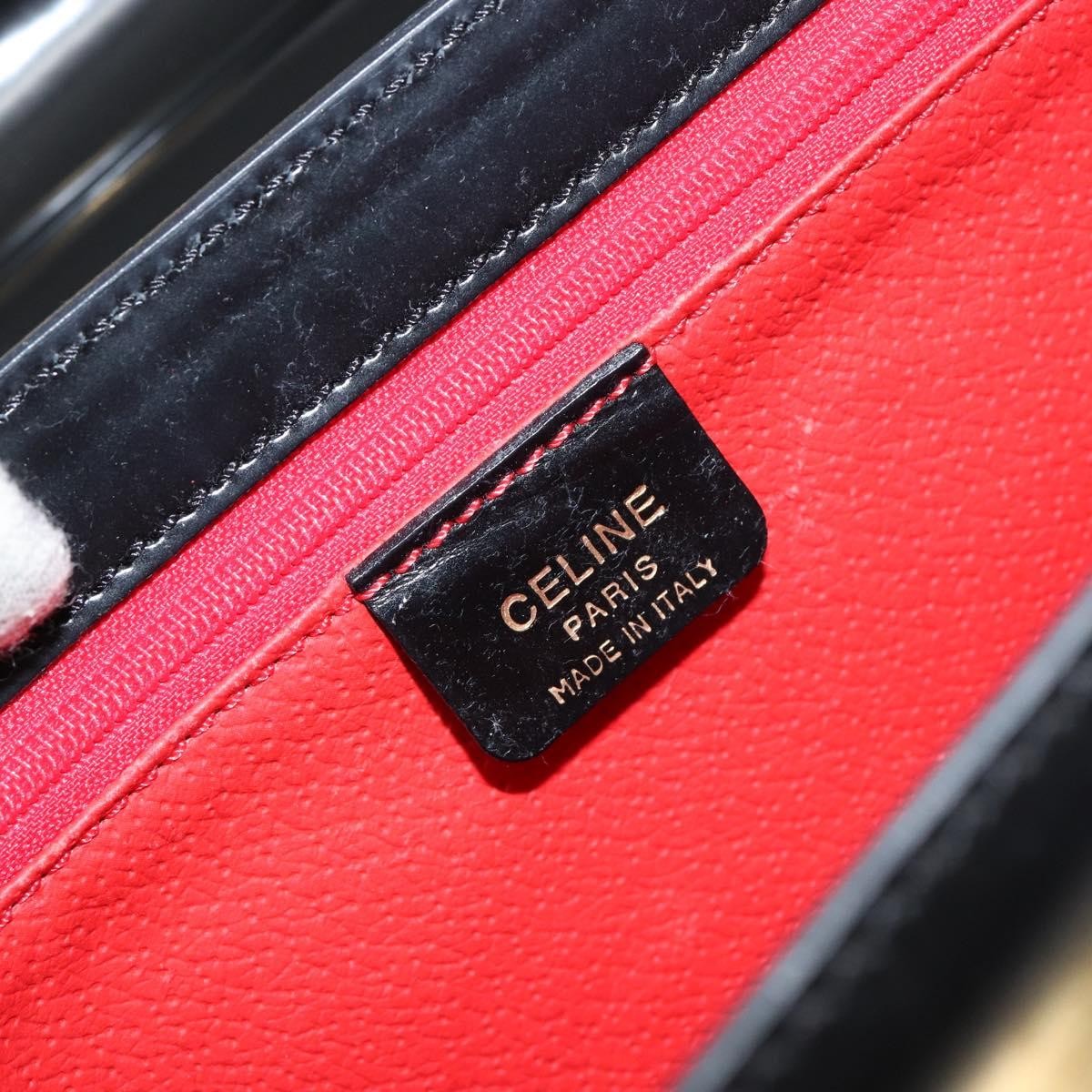 Celine Vintage Convertible Turnlock Top Handle Bag Leather, BLACK, LEATHER, Handbag