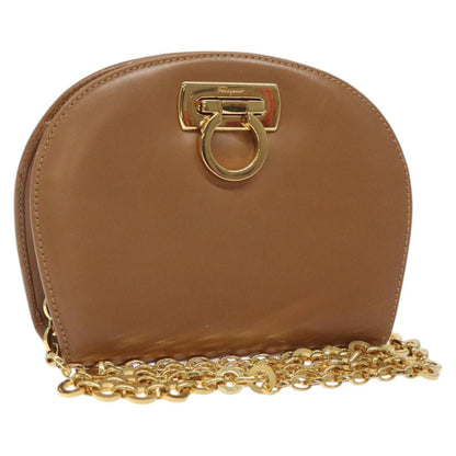 Salvatore Ferragamo Vintage Gancini Chain Shoulder Bag Leather, BROWN, LEATHER, Shoulder bag