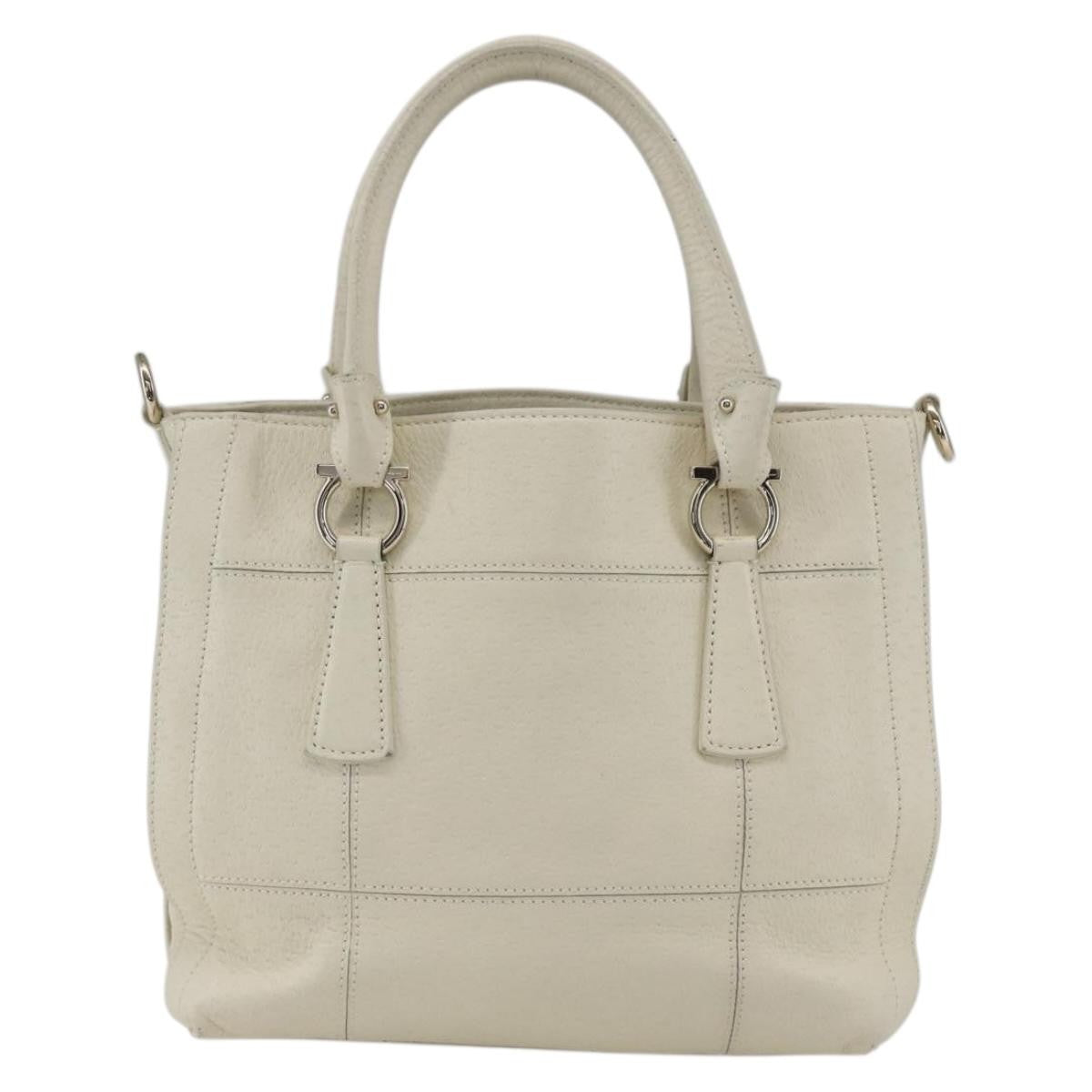 Salvatore Ferragamo Gancini handbag Leather, WHITE, LEATHER, Handbag
