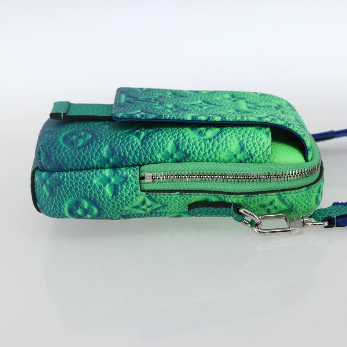 Louis Vuitton Double Phone Pouch NM Monogram Shadow Leather, Green, Leather, Clutch