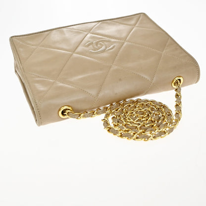 Chanel Diamond CC Flap Bag Quilted Lambskin, Beige, Leather, Shoulder Bag