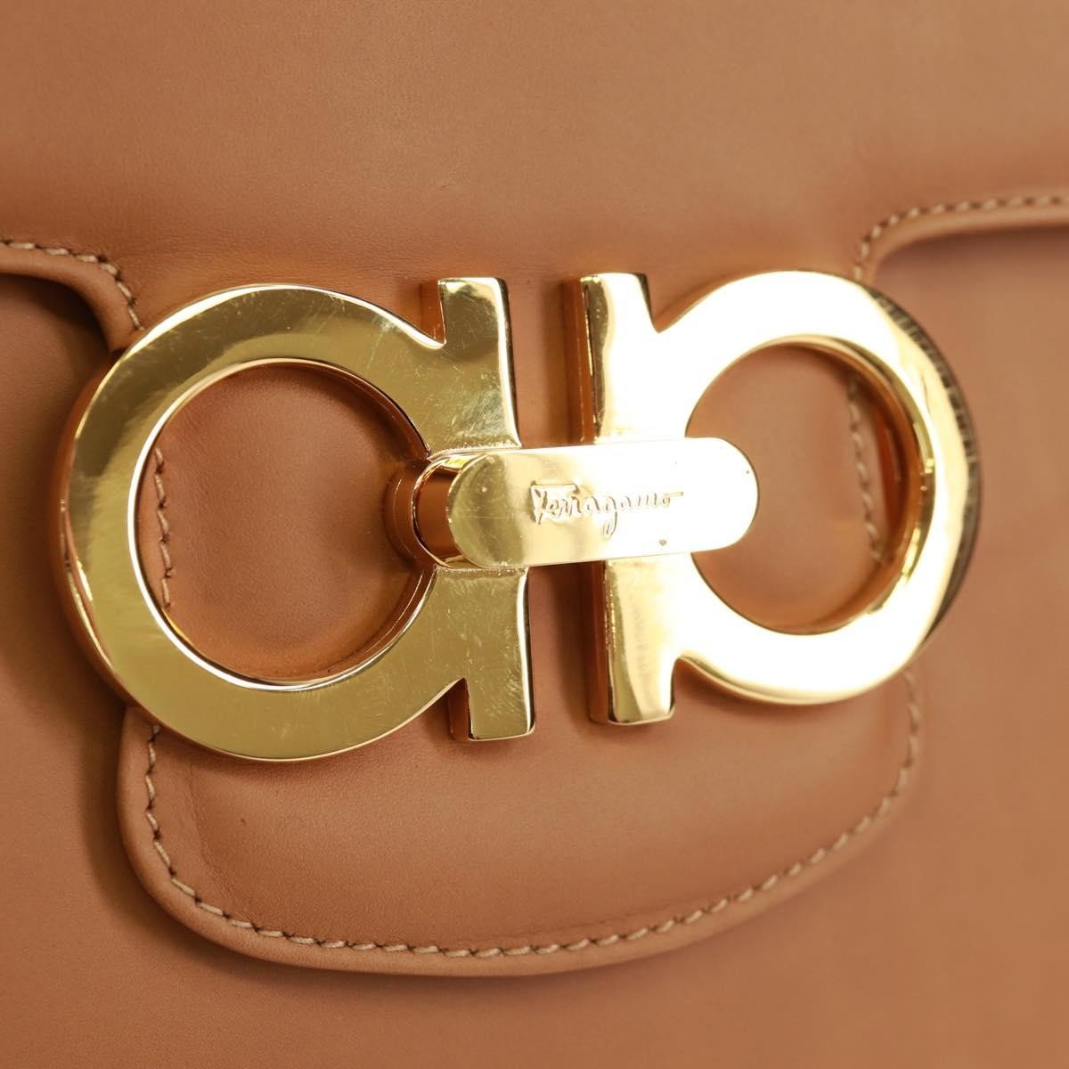 Salvatore Ferragamo Gancini Shoulder Bag Leather, BROWN, LEATHER, Shoulder bag