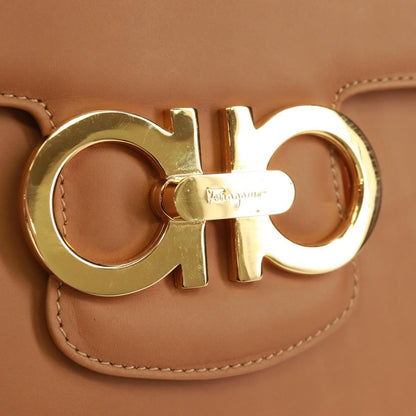 Salvatore Ferragamo Gancini Shoulder Bag Leather, BROWN, LEATHER, Shoulder bag