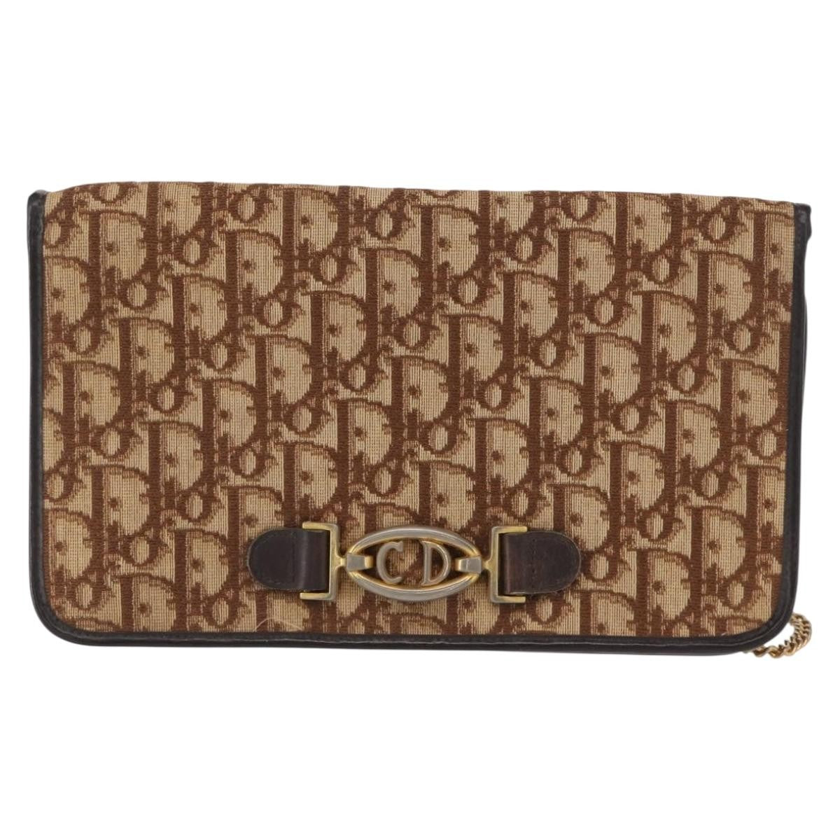 Christian Dior Vintage Trotter Shoulder Bag Canvas, BEIGE, CANVAS, Shoulder bag