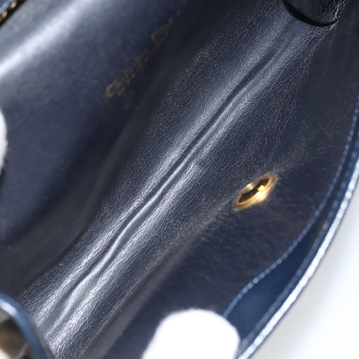 Christian Dior Vintage Chain Flap Shoulder Bag Leather, NAVY, LEATHER, Shoulder bag