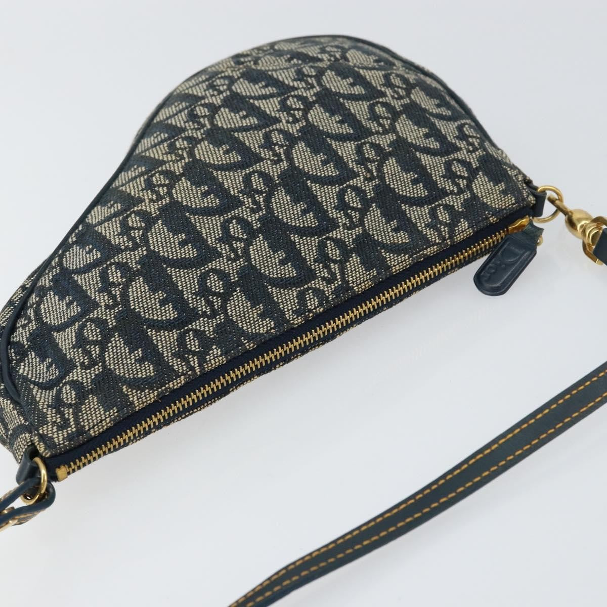 Christian Dior Vintage Saddle Bag Diorissimo Canvas, NAVY, CANVAS, Clutche & pouche