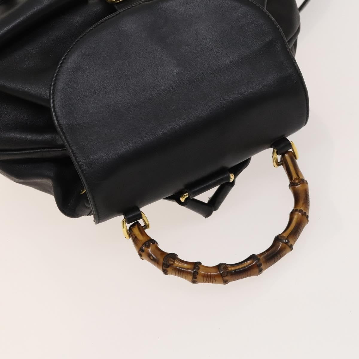 Gucci Vintage Bamboo Backpack Leather, Black, Leather, Backpack