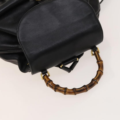 Gucci Vintage Bamboo Backpack Leather, Black, Leather, Backpack