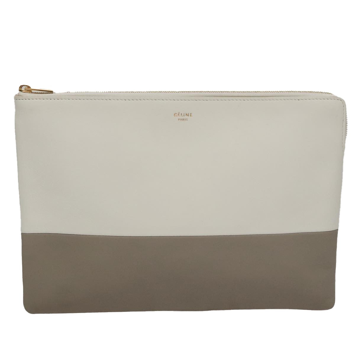 Celine Bicolor Solo Clutch Leather, GRAY, LEATHER, Clutche & pouche