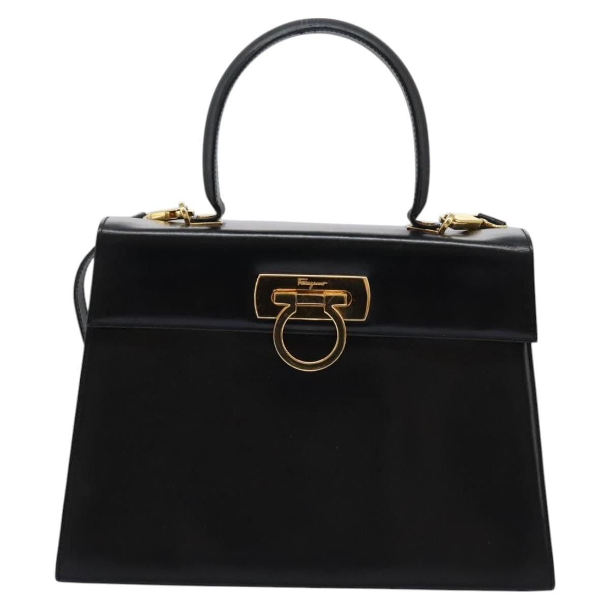 Salvatore Ferragamo Gancini Convertible Top Handle Bag Leather, BLACK, LEATHER, Handbag