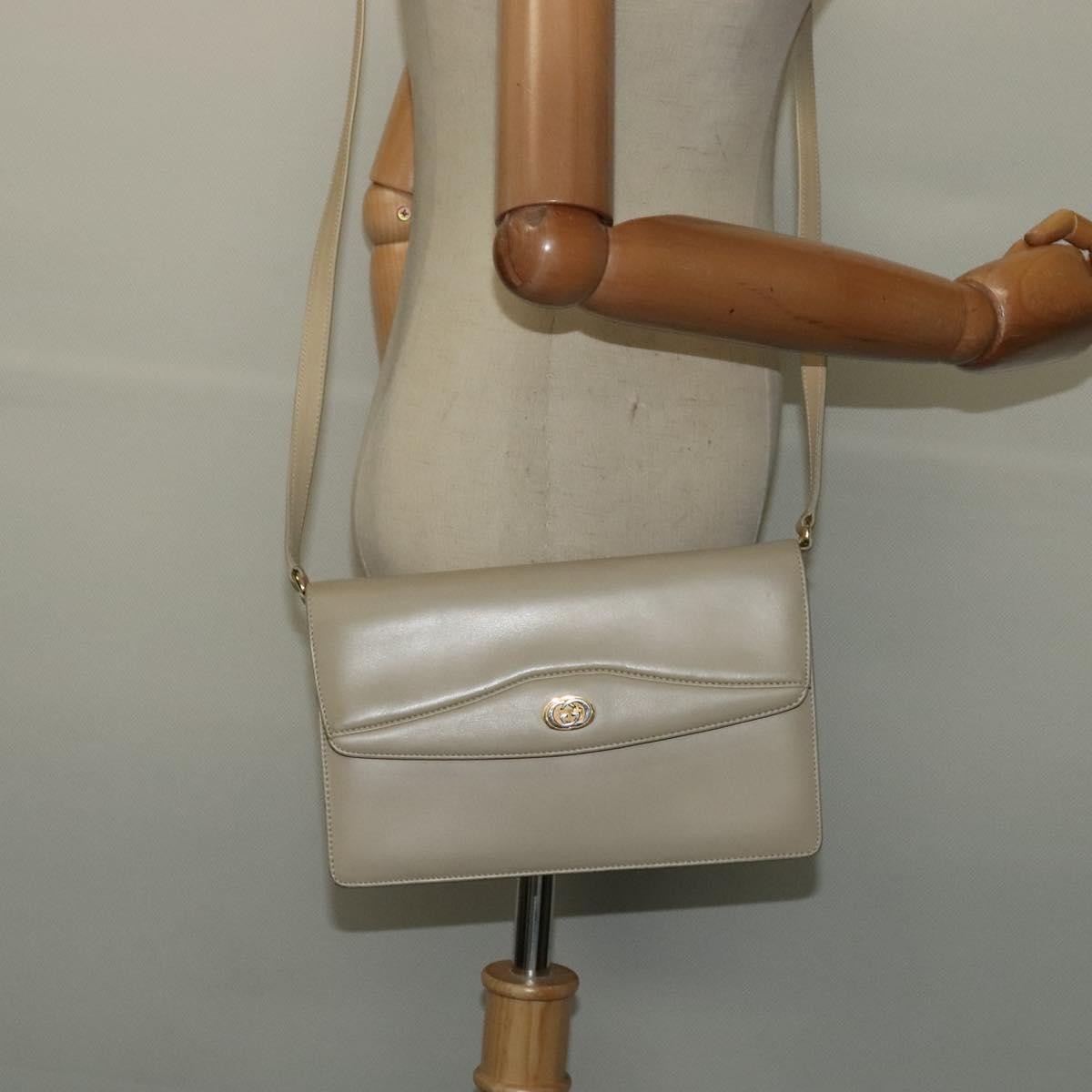 Gucci Vintage Interlocking G Flap Shoulder Bag Leather, BEIGE, LEATHER, Shoulder bag