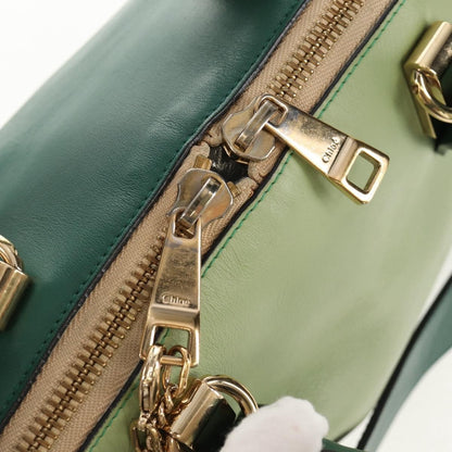 Chloe Bicolor Baylee Satchel Leather, GREEN, LEATHER, Handbag