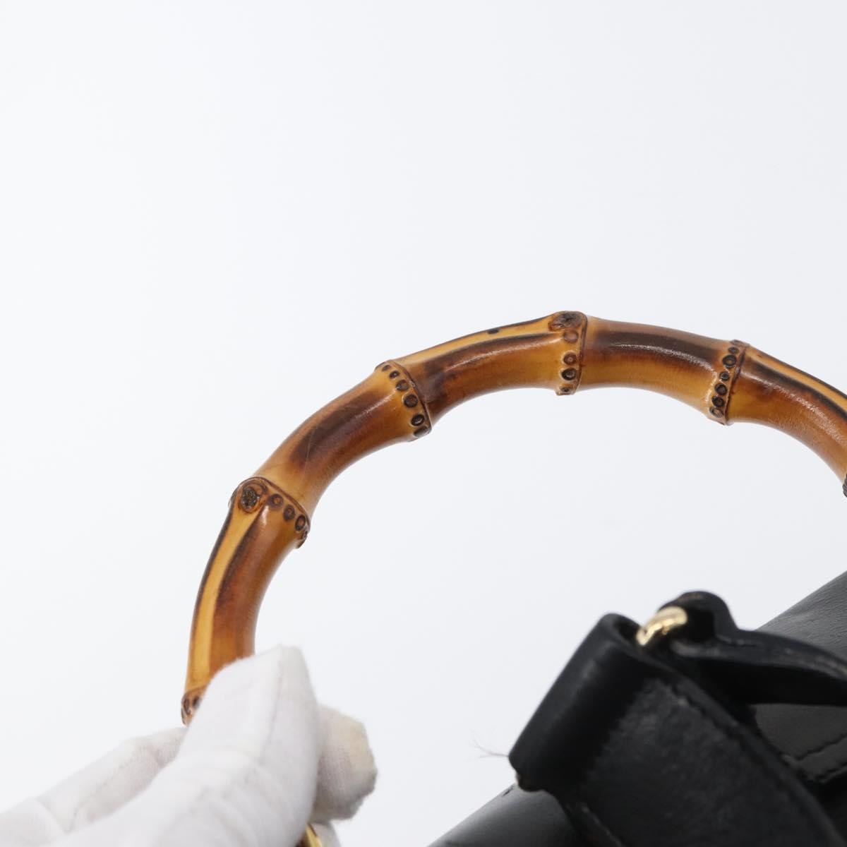 Gucci Vintage Bamboo Backpack Leather, BLACK, LEATHER, Backpack