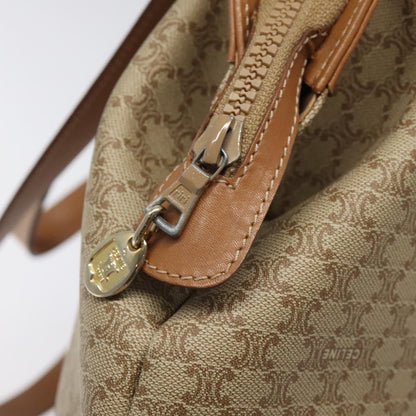 Celine Vintage Macadam Shoulder Bag Canvas and Leather, BEIGE, CANVAS, Shoulder bag