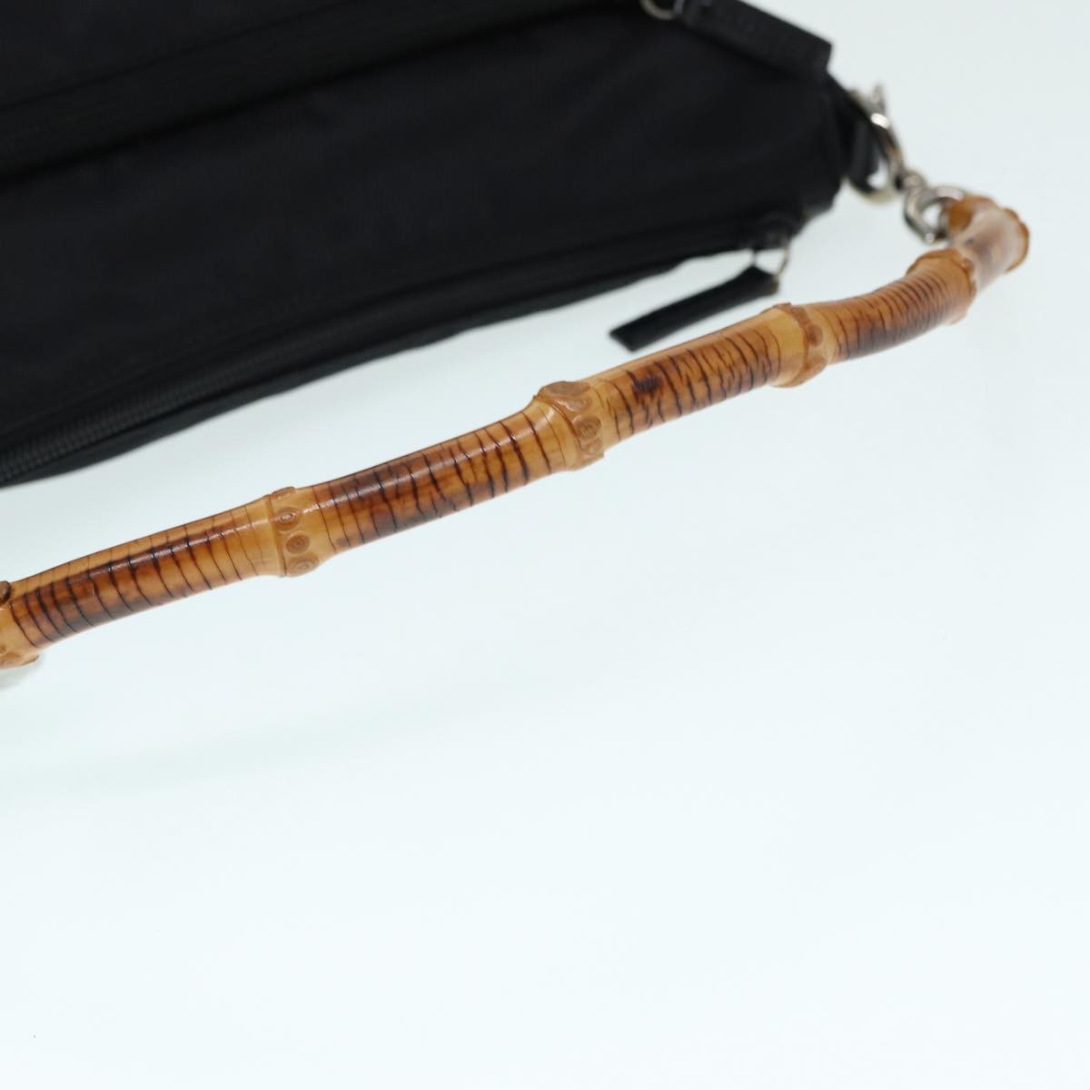 Gucci Vintage Bamboo Handle Bag Nylon, Black, Nylon, Handbag