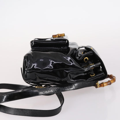 Gucci Vintage Bamboo Backpack Patent, BLACK, PATENT_LEATHER, Backpack
