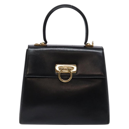 Salvatore Ferragamo Gancini Convertible Top Handle Bag Leather, BLACK, LEATHER, Handbag