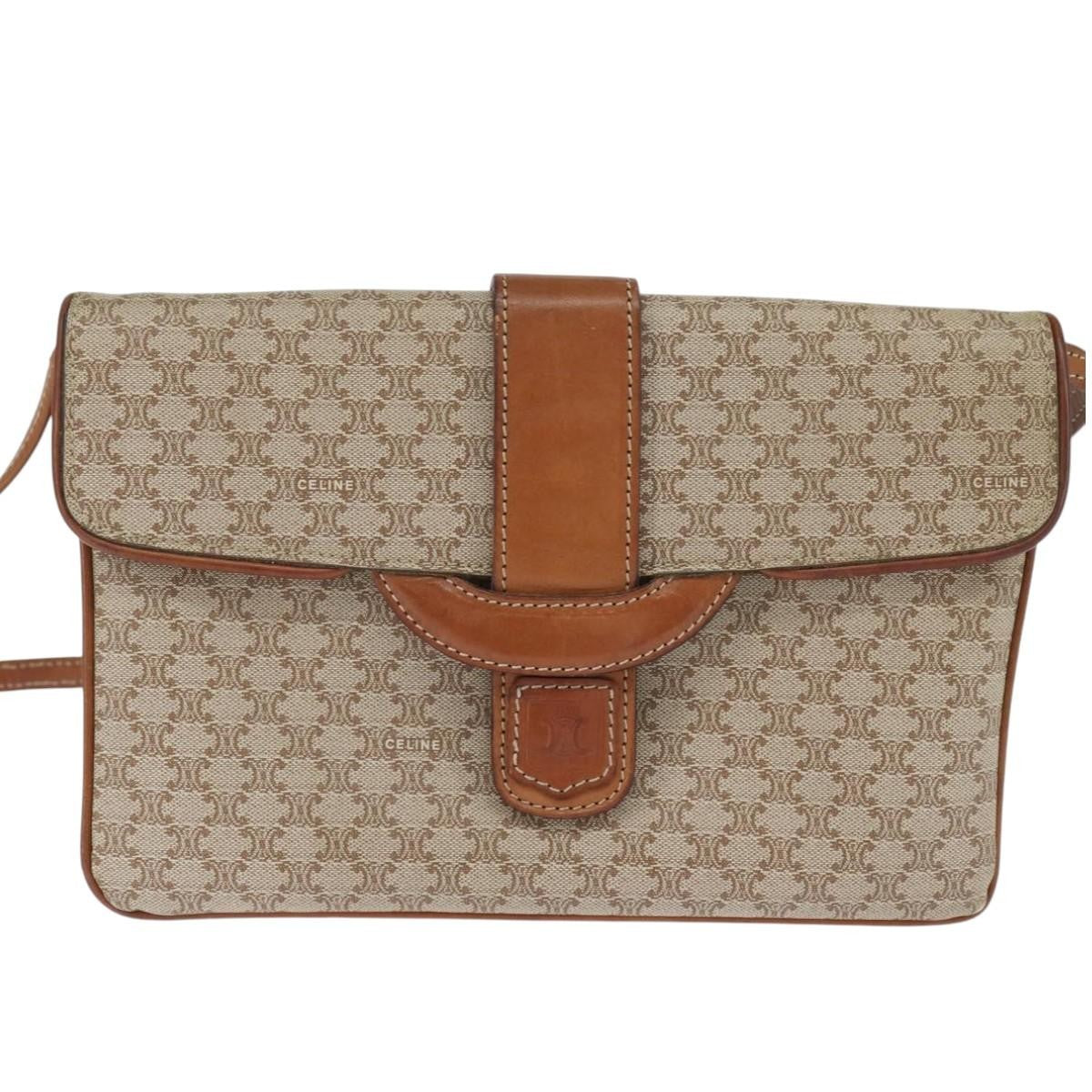 Celine Vintage Macadam Shoulder Bag Canvas and Leather, BEIGE, CANVAS, Shoulder bag