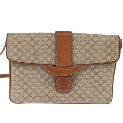 Celine Vintage Macadam Shoulder Bag Canvas and Leather, BEIGE, CANVAS, Shoulder bag